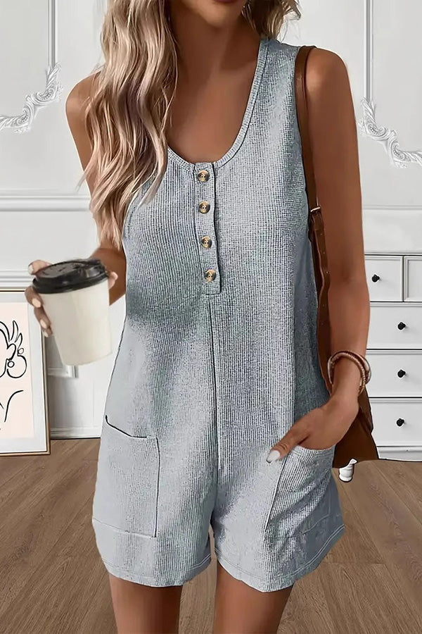 Casual Button Decor Sleeveless Romper