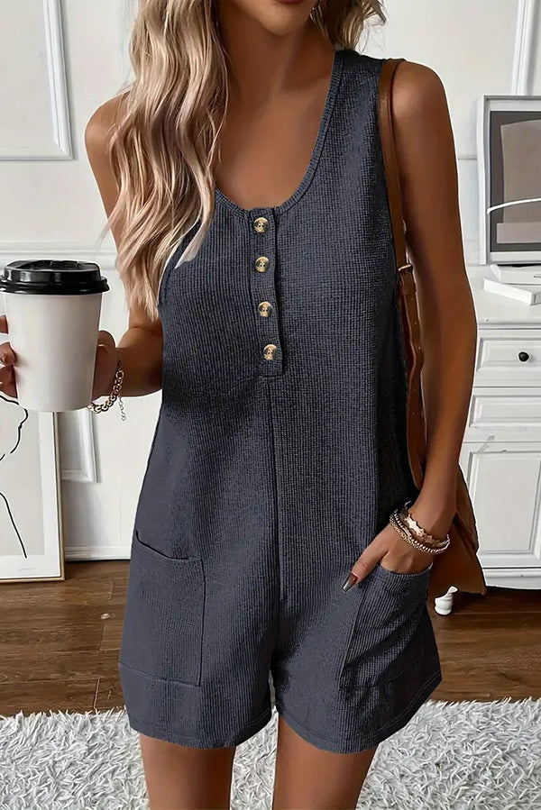 Casual Button Decor Sleeveless Romper