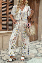 Floral Print Tie-Front Top & Pants Set