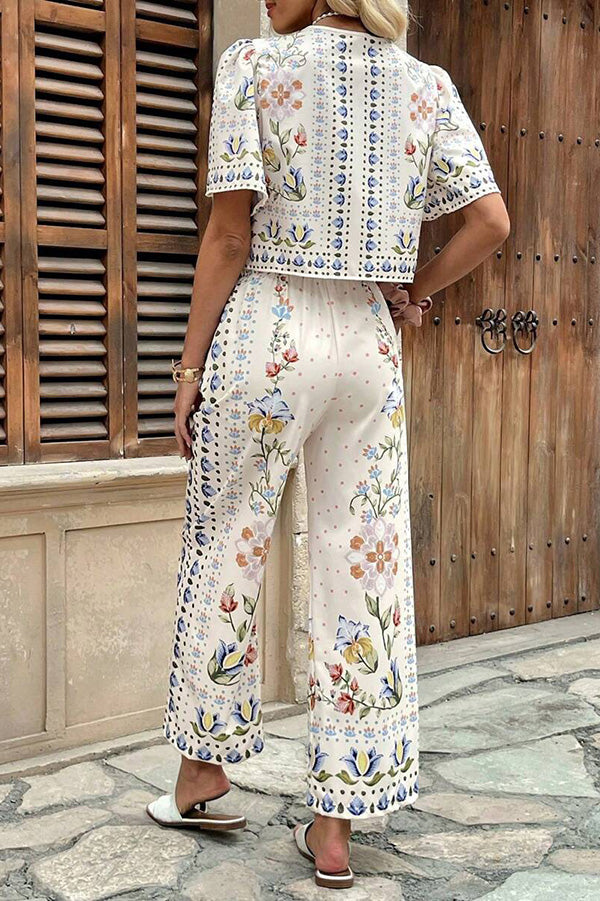 Floral Print Tie-Front Top & Pants Set