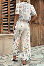 Floral Print Tie-Front Top & Pants Set