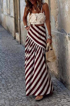 Boho Striped High Waist Maxi Skirt