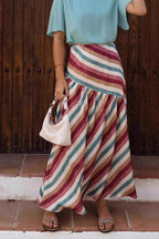 Boho Striped High Waist Maxi Skirt