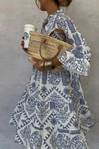 Boho Printed V-Neck Tiered Midi Dress