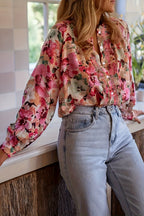 Floral Ruffle Trim Button Down Blouse
