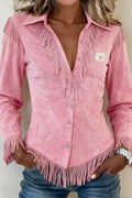 Fringe Trim Long Sleeve Western Shirt