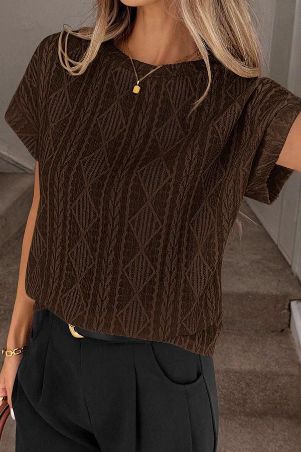 Geometric Eyelet Lace Short Sleeve Blouse