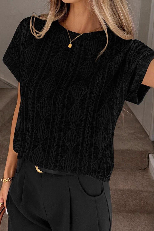 Geometric Eyelet Lace Short Sleeve Blouse