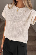 Geometric Eyelet Lace Short Sleeve Blouse