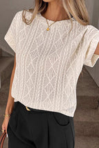 Geometric Eyelet Lace Short Sleeve Blouse