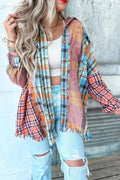 Plaid Patchwork Raw Hem Button Up Shirt