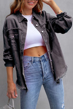 Frayed Raw Hem Distressed Denim Jacket