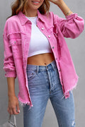 Frayed Raw Hem Distressed Denim Jacket