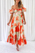 Floral Puff Sleeve Cut Out Maxi Dress