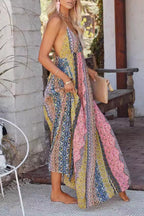 Boho Tribal Print V-Neck Maxi Dress