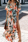 Tropical Floral V-Neck Split Maxi Dress