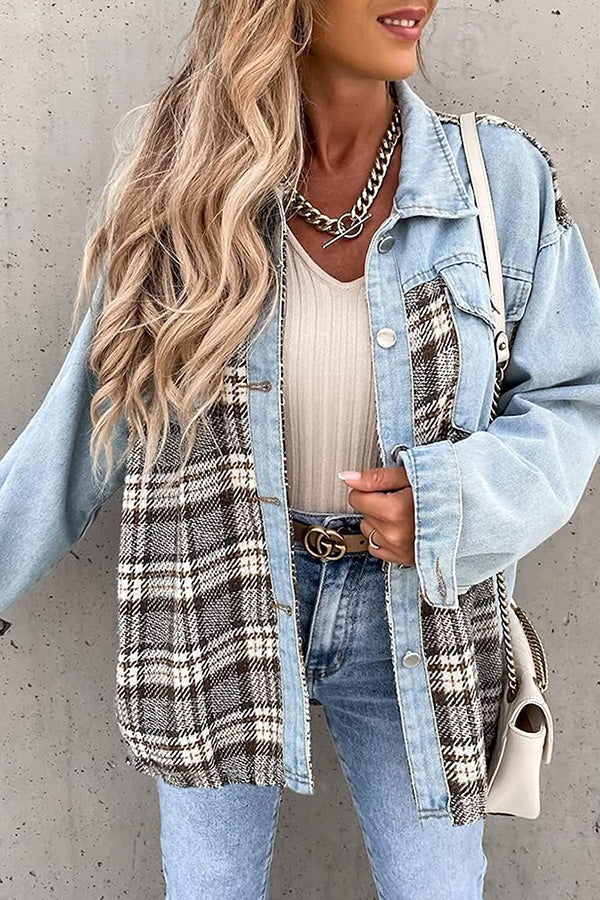 Women's Plaid Patchwork Denim Jacket
