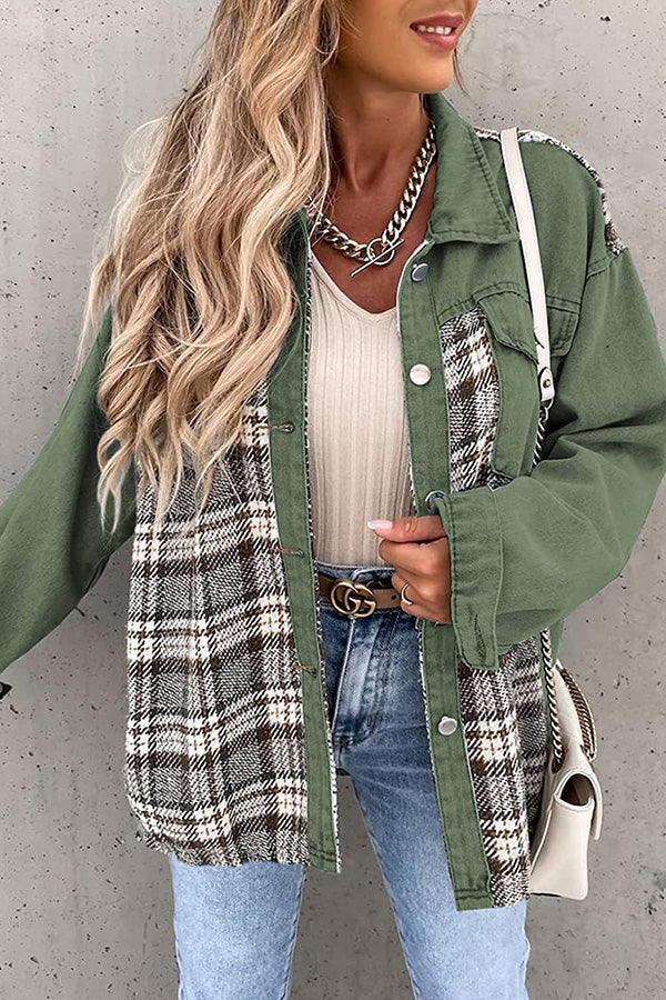 Women's Plaid Patchwork Denim Jacket