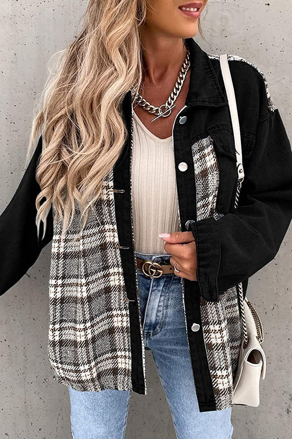 Women's Plaid Patchwork Denim Jacket