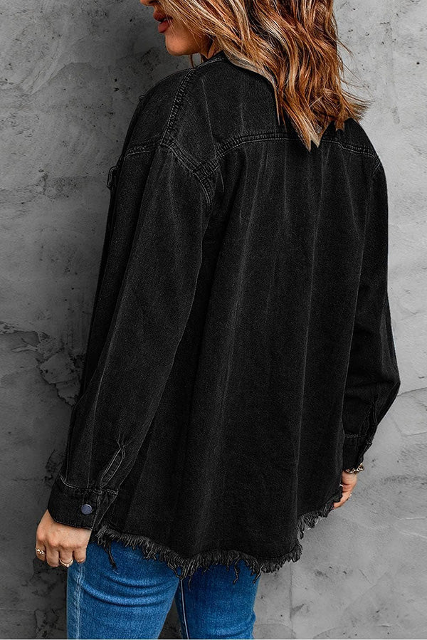 Women's Frayed Hem Denim Shirt Jacket