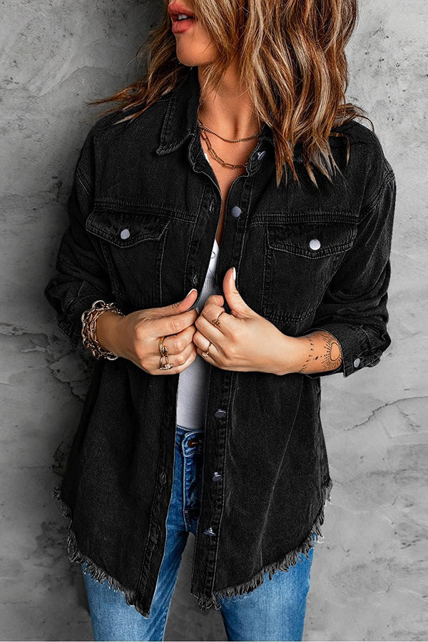 Women's Frayed Hem Denim Shirt Jacket