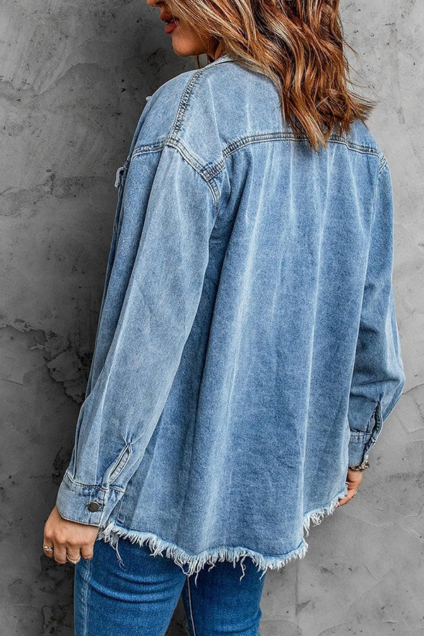 Women's Frayed Hem Denim Shirt Jacket