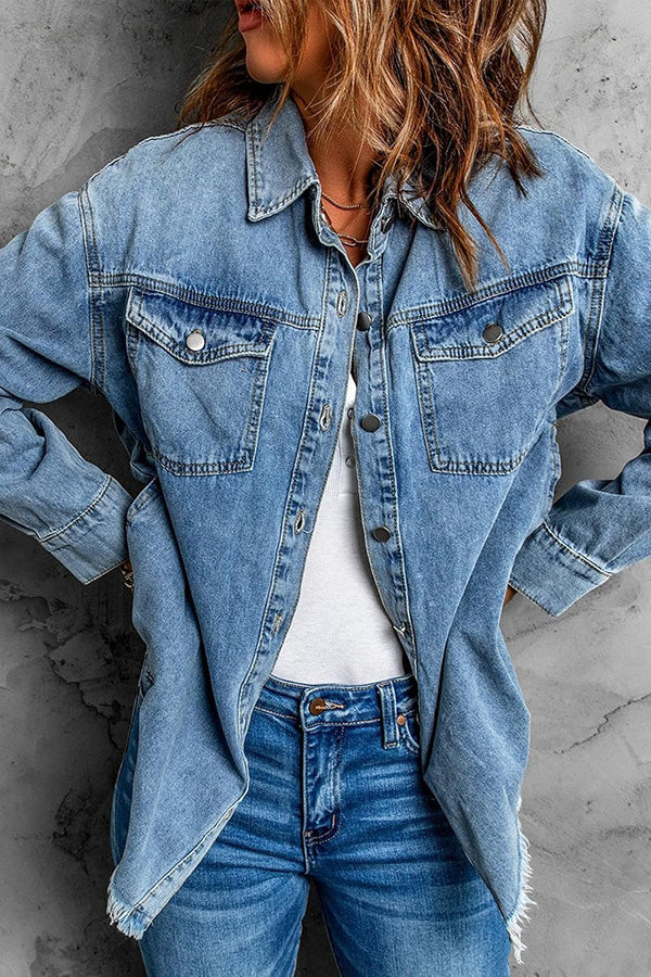 Women's Frayed Hem Denim Shirt Jacket