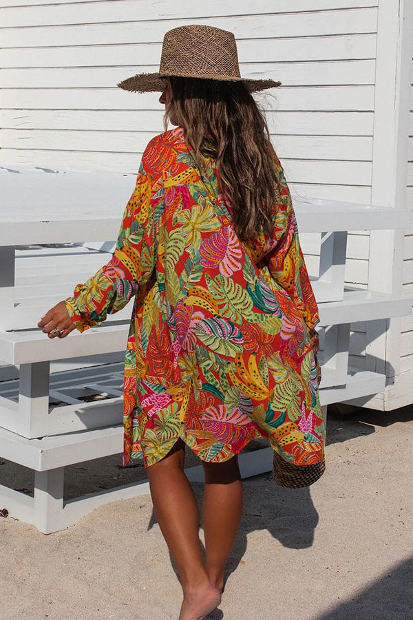 Women's Tropical Print Beach Cover-Up