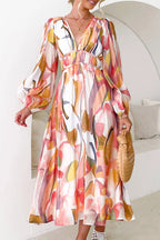 Abstract Print V-Neck Maxi Dress