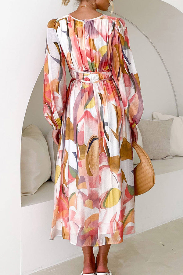Abstract Print V-Neck Maxi Dress