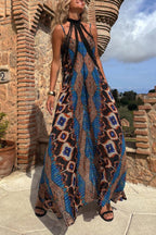 Boho Tribal Print Strappy Maxi Dress