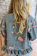 Vintage Floral Peplum Denim Shirt Jacket