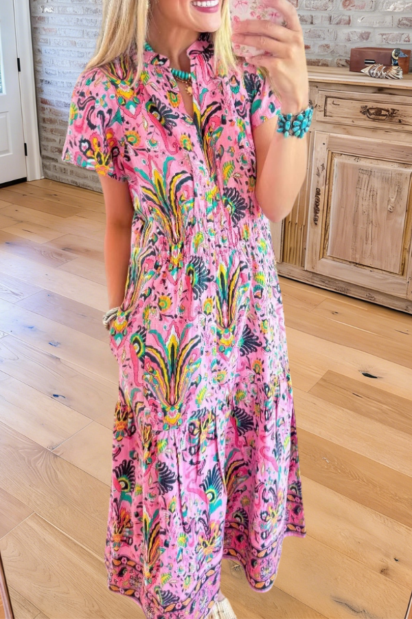 Floral Paisley Smocked Maxi Dress