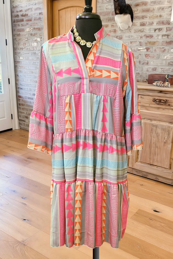 Geometric Print Tiered Shift Dress