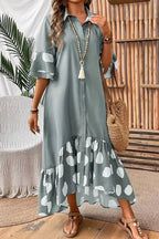 Polka Dot Ruffle Hem Shirt Dress