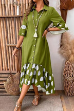 Polka Dot Ruffle Hem Shirt Dress