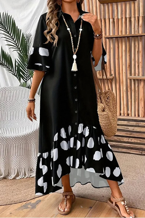 Polka Dot Ruffle Hem Shirt Dress