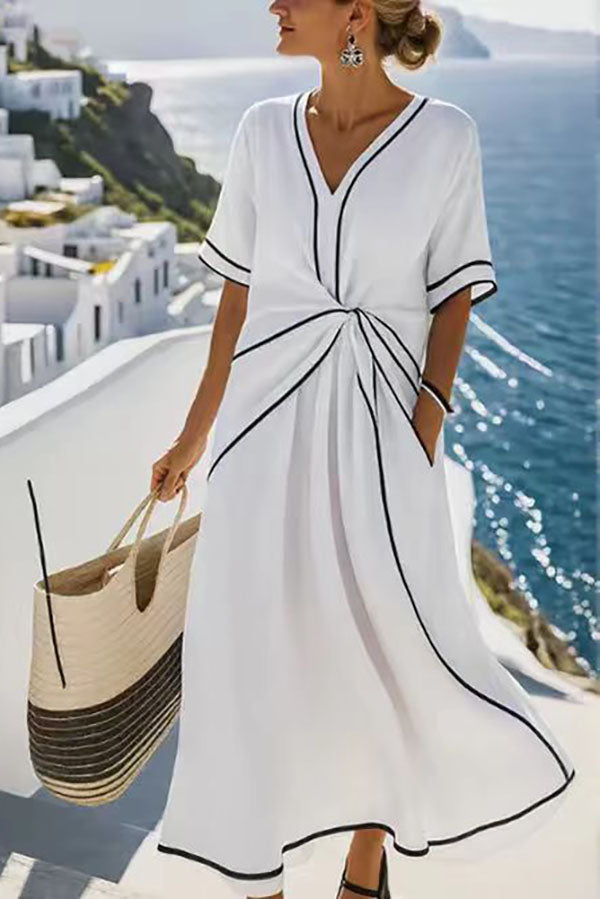 Elegant Twist Front V-Neck Maxi Dress
