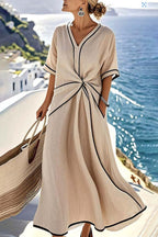 Elegant Twist Front V-Neck Maxi Dress