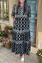 Chain Print Tiered Maxi Shirt Dress