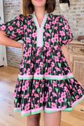 Floral Tiered V-Neck Puff Sleeve Dress