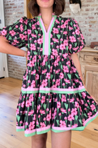 Floral Tiered V-Neck Puff Sleeve Dress