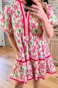 Floral Puff Sleeve Tiered Mini Dress