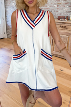 Americana Striped Trim V-Neck Dress