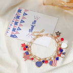 Patriotic USA Heart Charm Link Bracelet