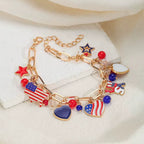 Patriotic USA Heart Charm Link Bracelet