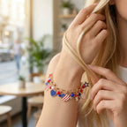 Patriotic USA Heart Charm Link Bracelet