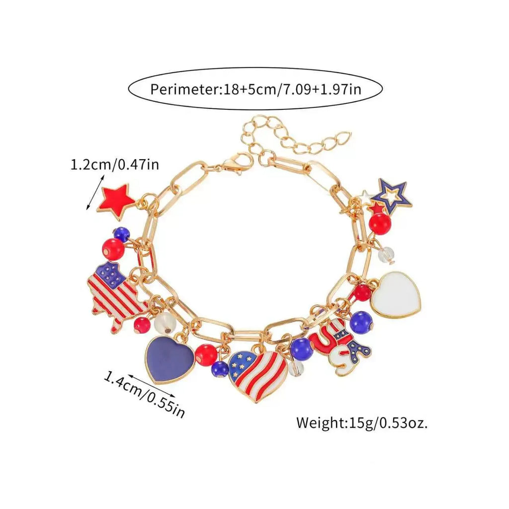 Patriotic USA Heart Charm Link Bracelet