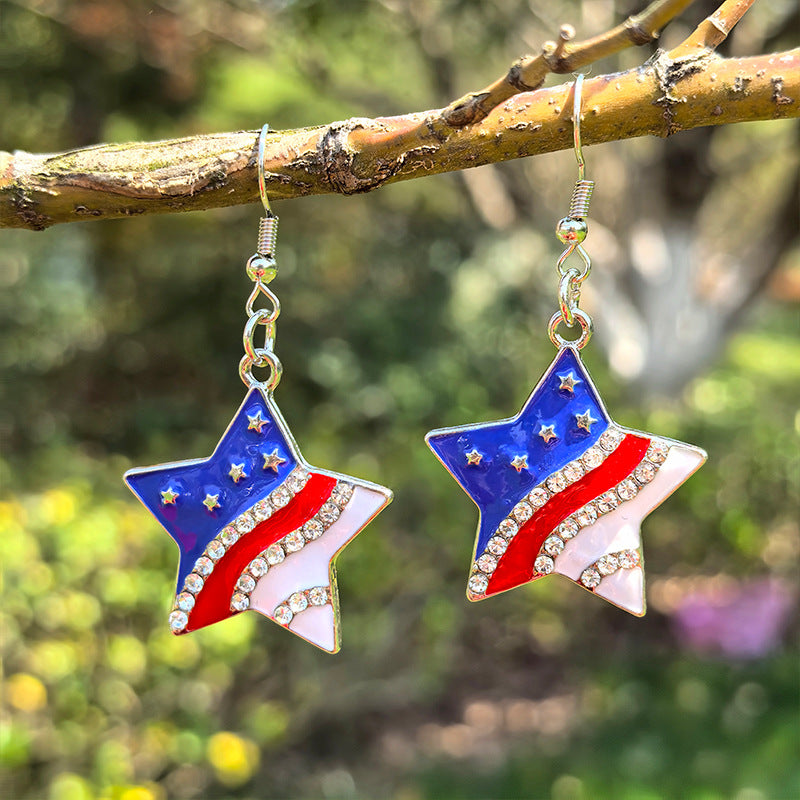 Sparkling Patriotic Star Dangle Earrings