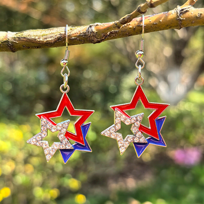 Triple Layer Patriotic Star Earrings